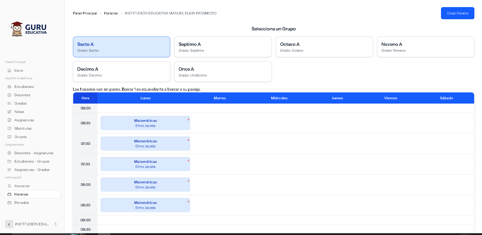 Horarios por Docente