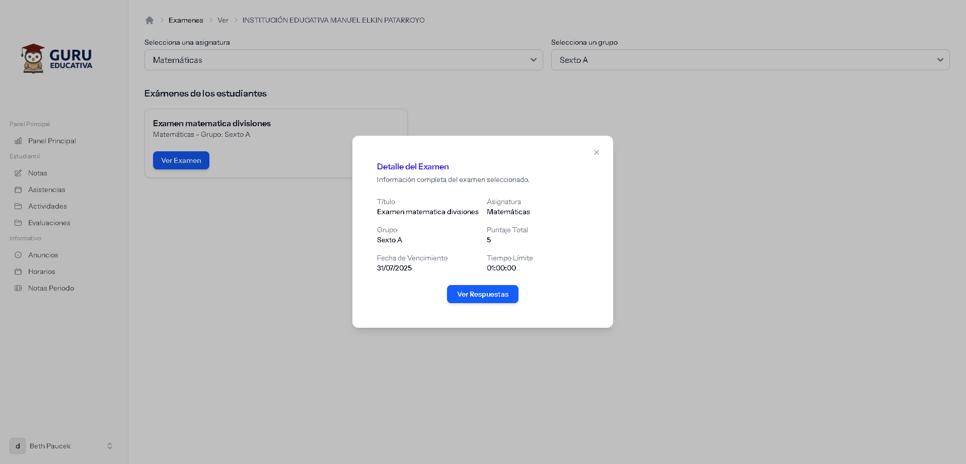 Gestión de Exámenes