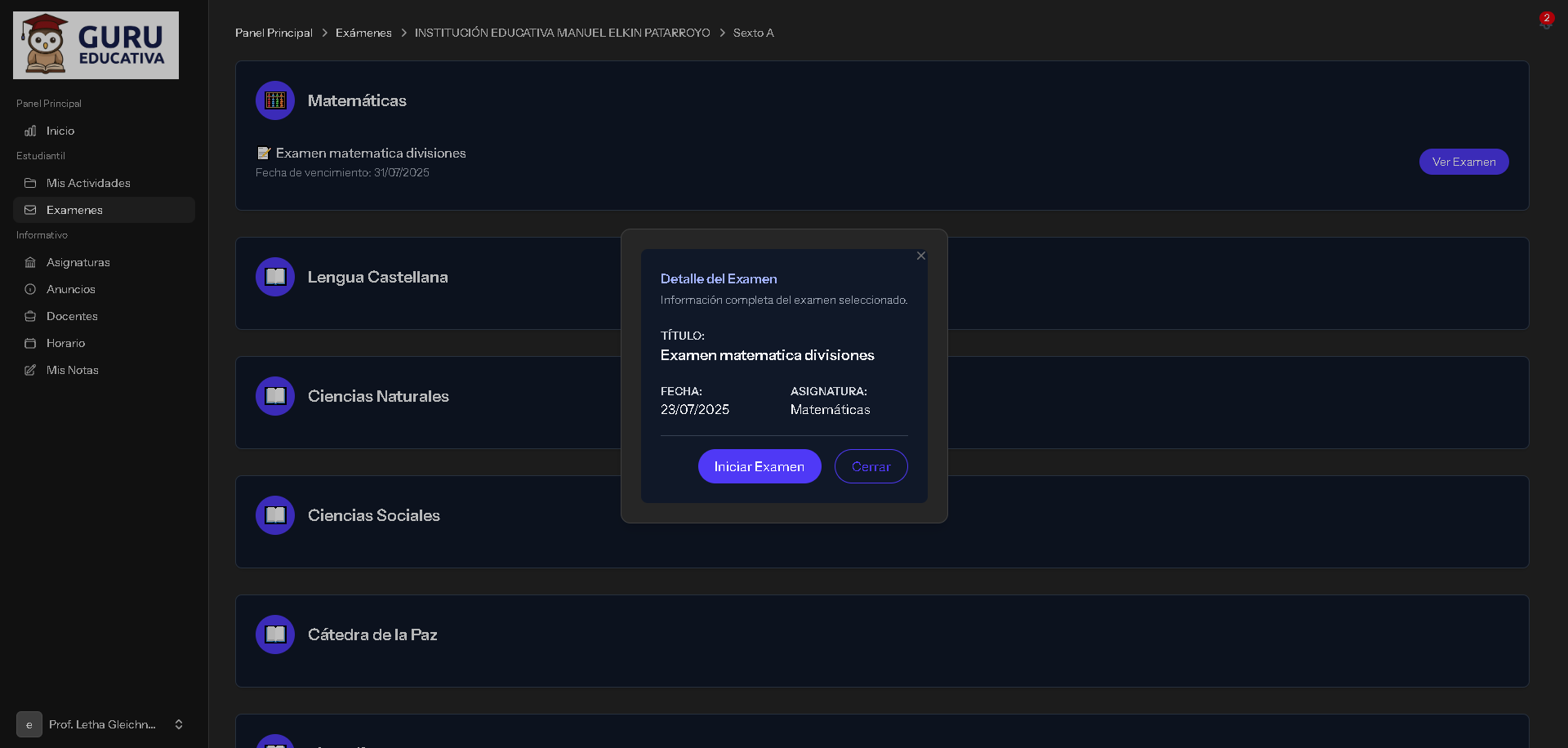 Listado de Exámenes