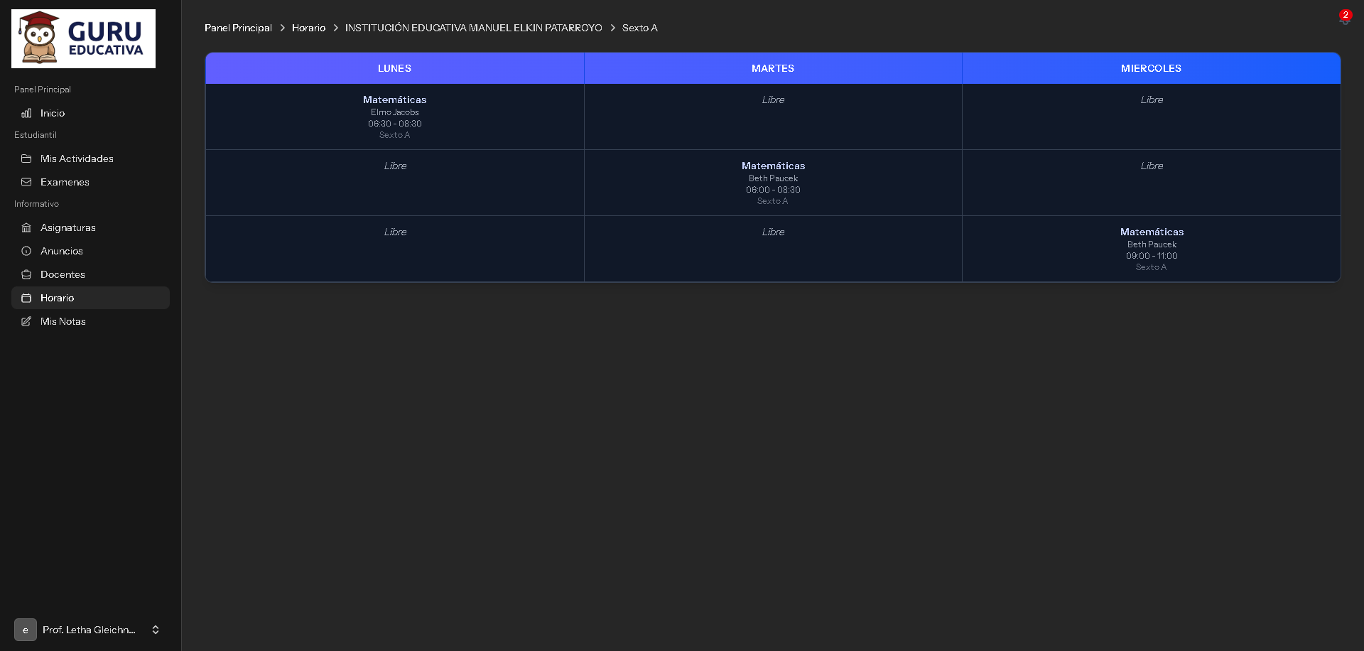 Horario del Estudiante
